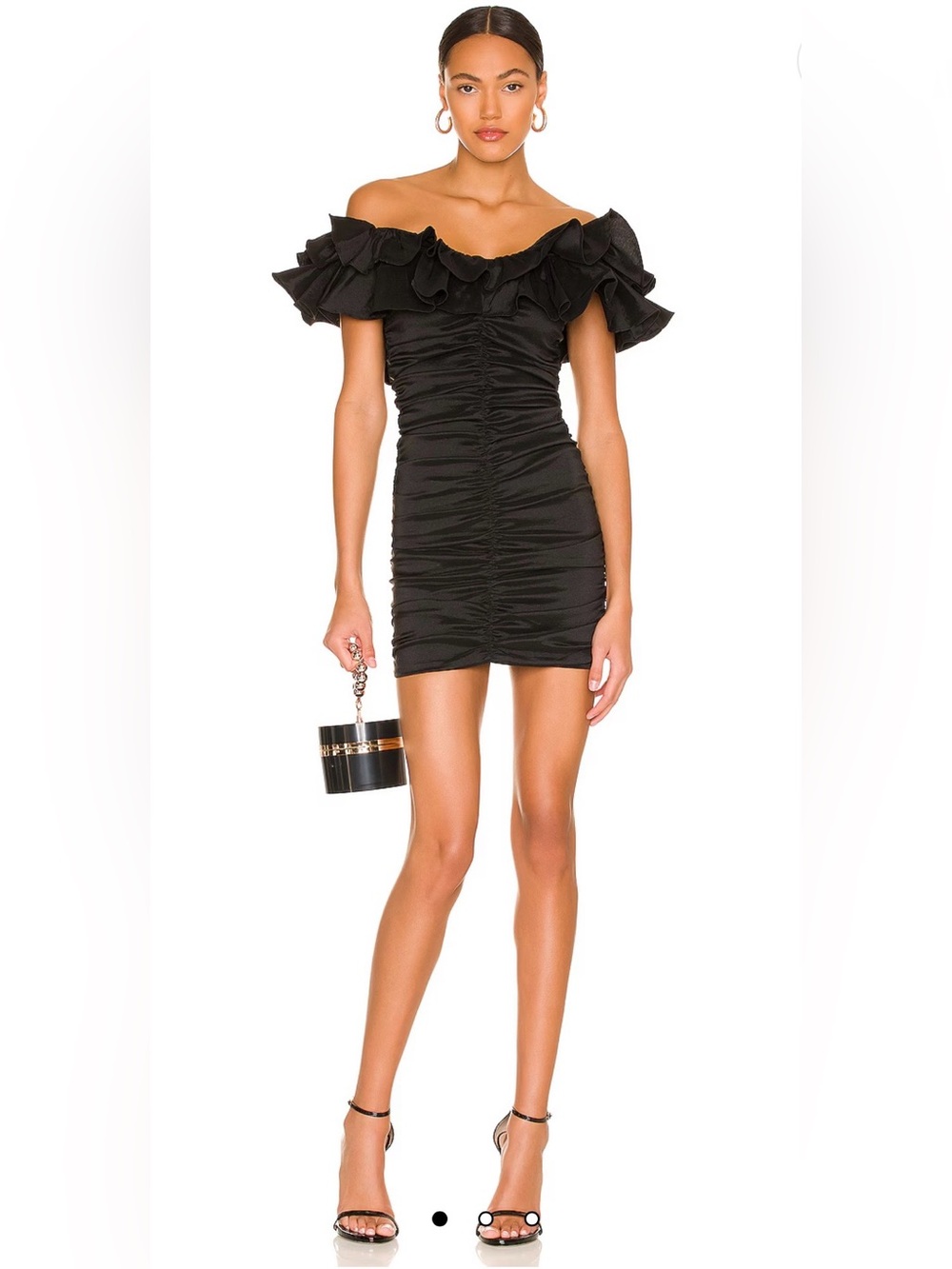 Lovers + Friends Nikolina Black Off-Shoulder Ruffle Ruched Mini Dress NWOT